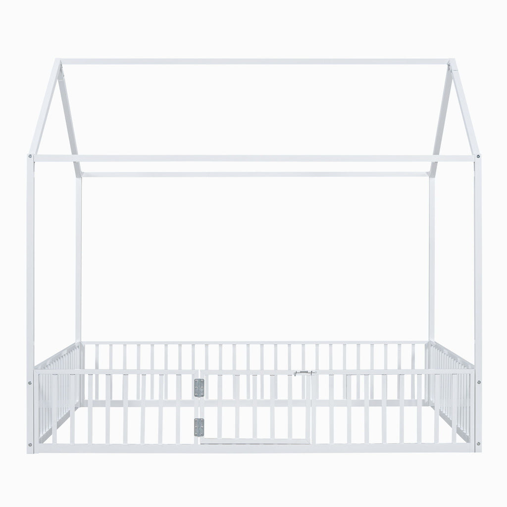 Metal House Bed With Fence And Door