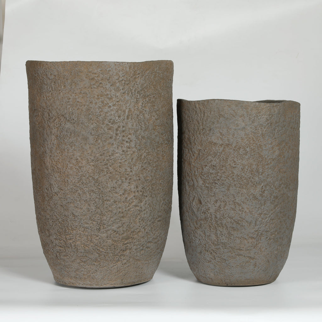 Round Concrete Planter Set of 2, Large Indoor & Outdoor Planter Pots