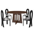 Round Dining Table For 4 With 4 Upholstered Chairs - Walnut / Black