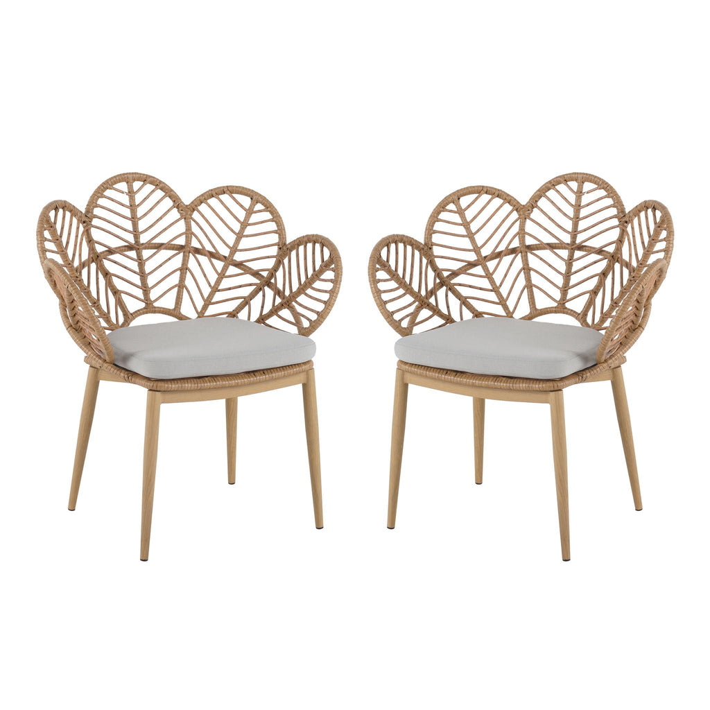 Kirk Outdoor Wicker Peacock Shape Papasan Style Chair Set of 2