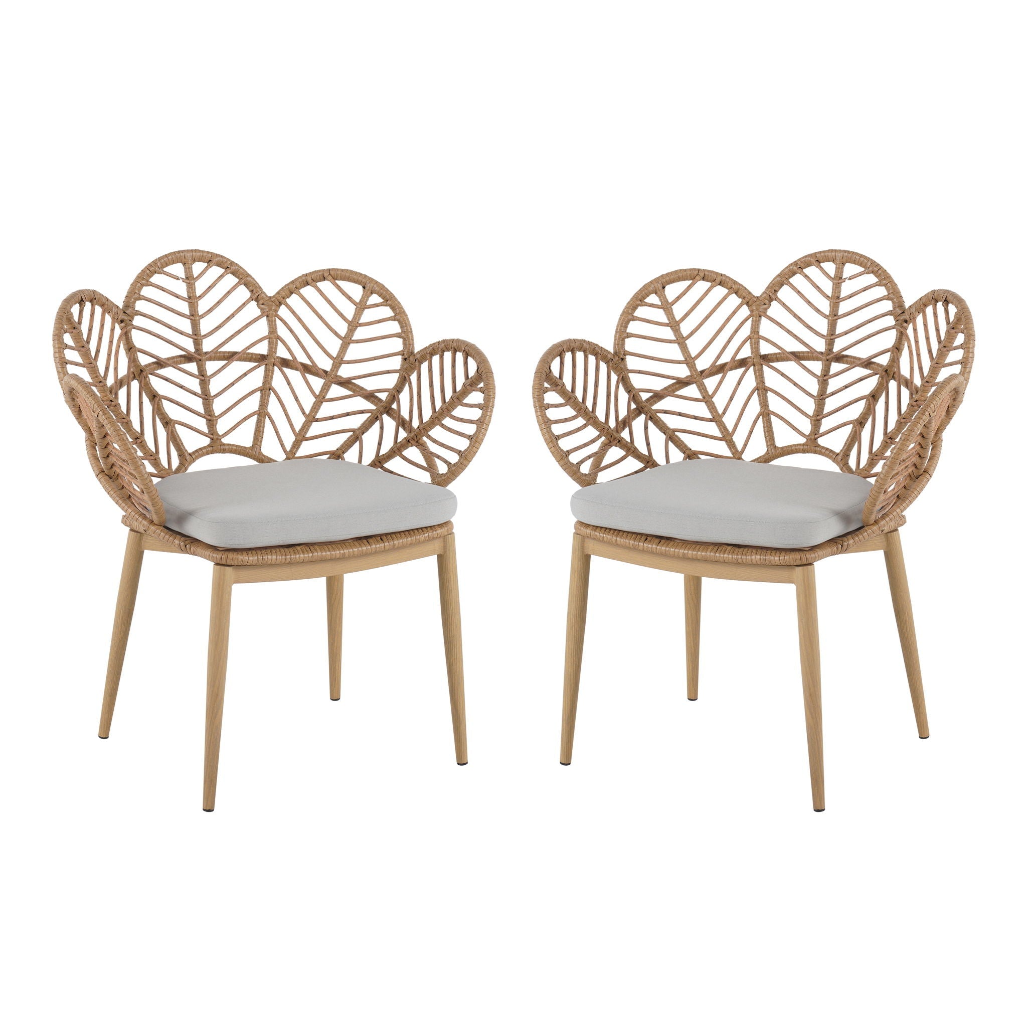 Kirk Outdoor Wicker Peacock Shape Papasan Style Chair Set of 2