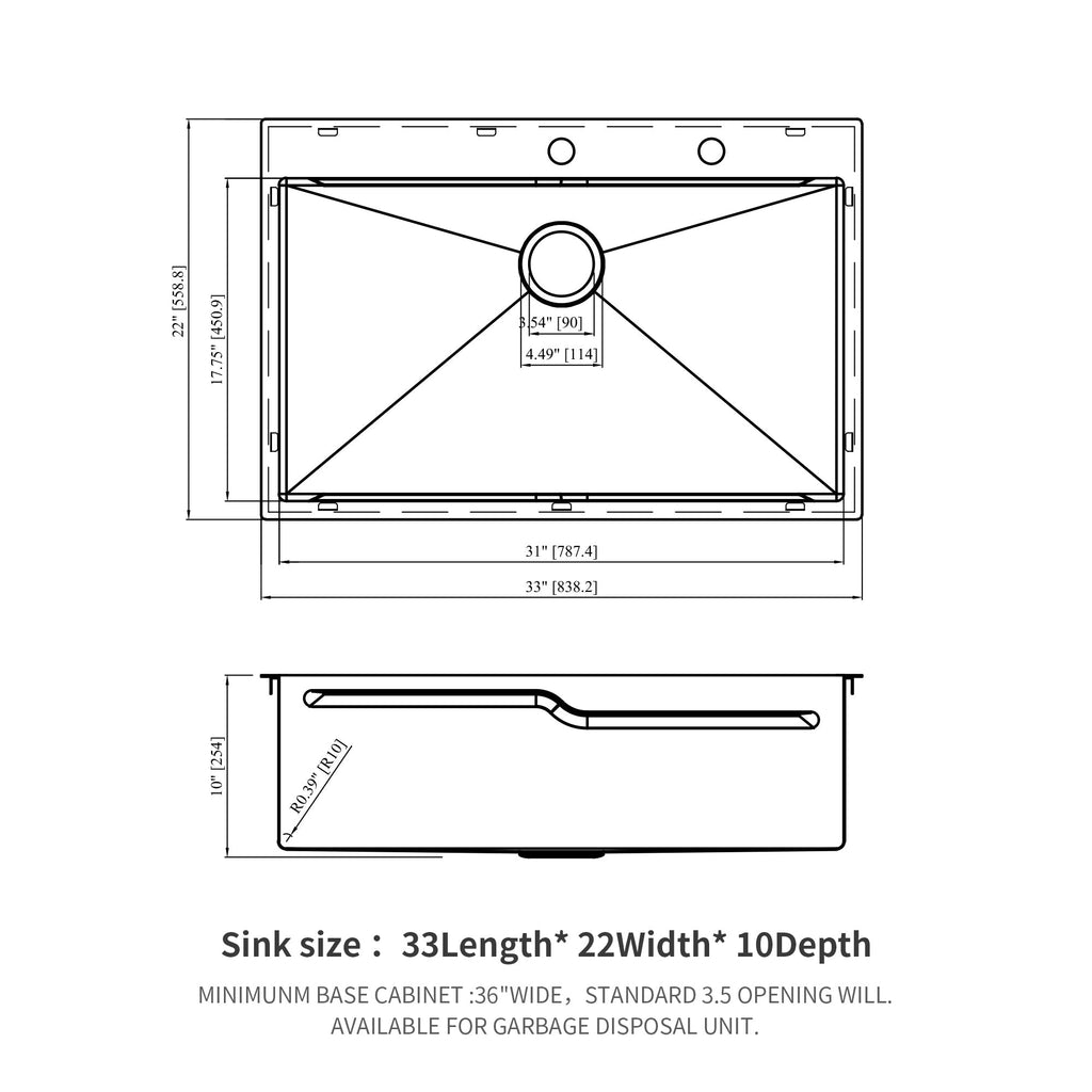 33 x 22 inches Brushed Nickel 33' Drop in Kitchen Sink with Ledge Workstation, Single Bowl, 16 Gauge Stainless Steel