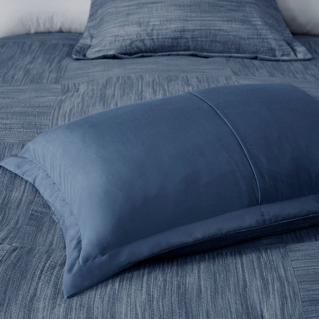 7 Piece Printed Seersucker Comforter Set Navy Queen