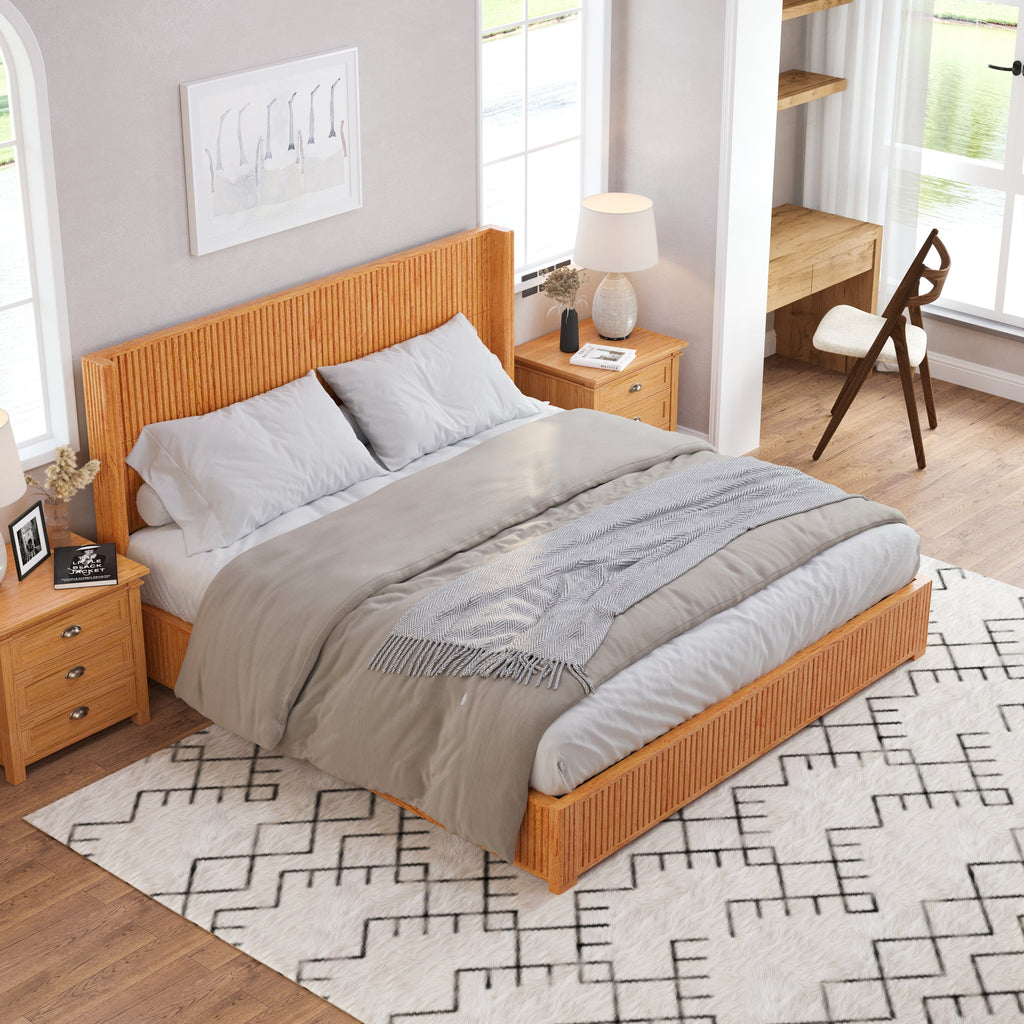 Solid Wood Platform Bed Frame with Headboard, King Size