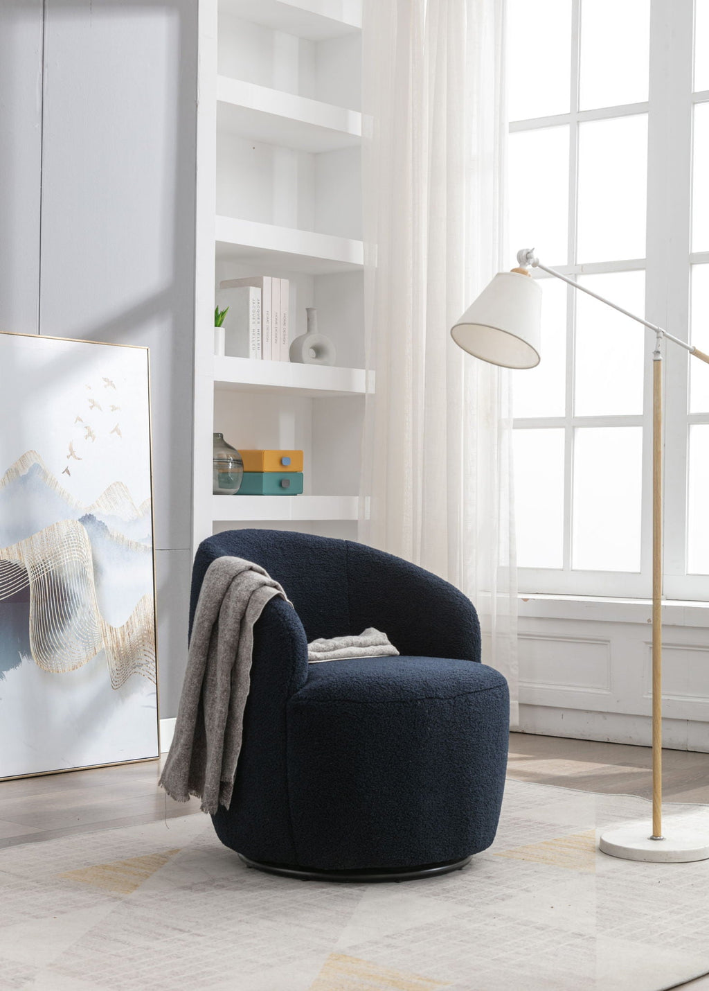 Teddy Fabric Swivel Accent Armchair Barrel Chair