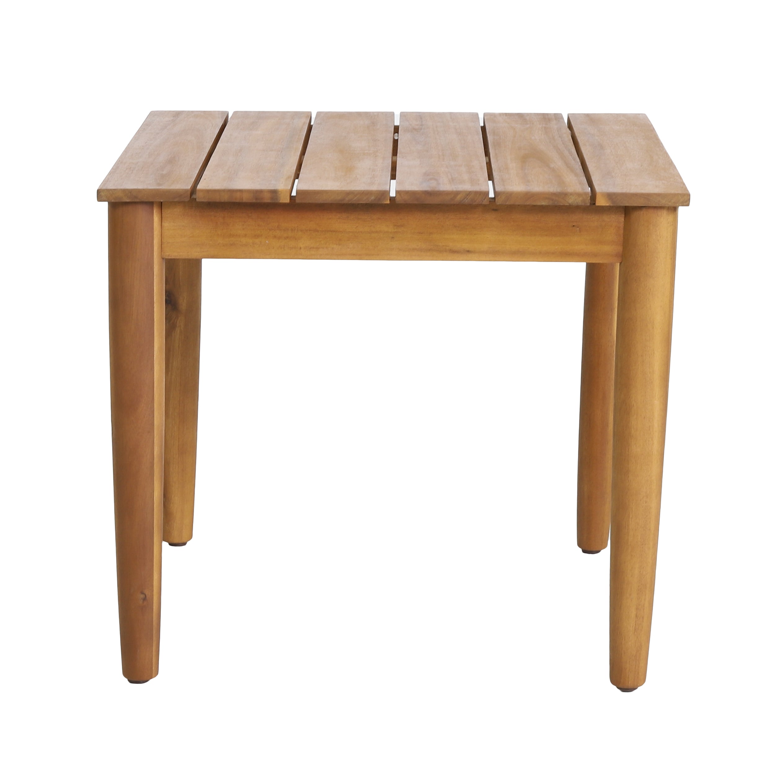 Acacia Wood Outdoor Set: 2 Club Chairs + Rustic Slat Side Table