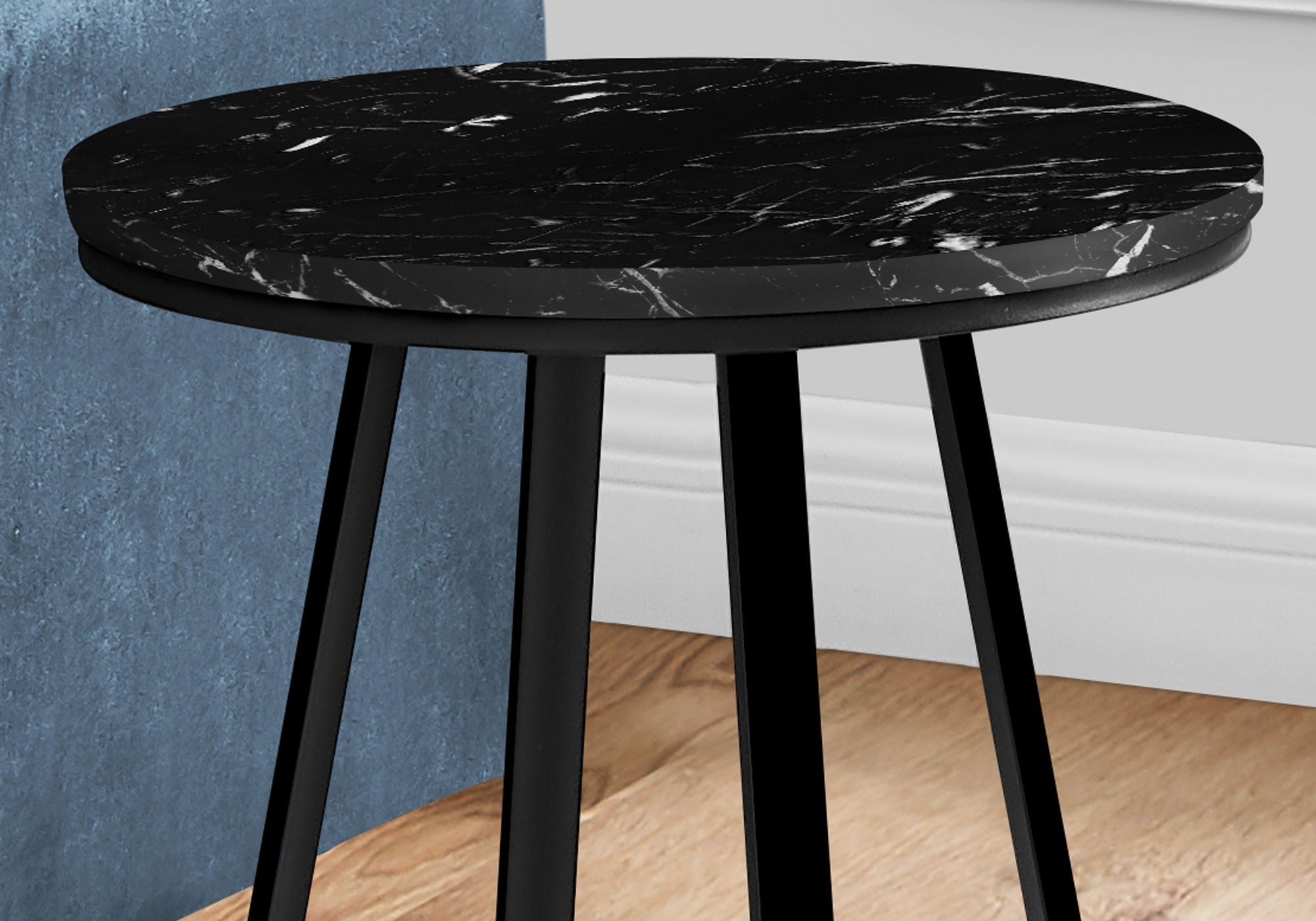 Accent Table Side Round Marble Look Contemporary & Modern - Black
