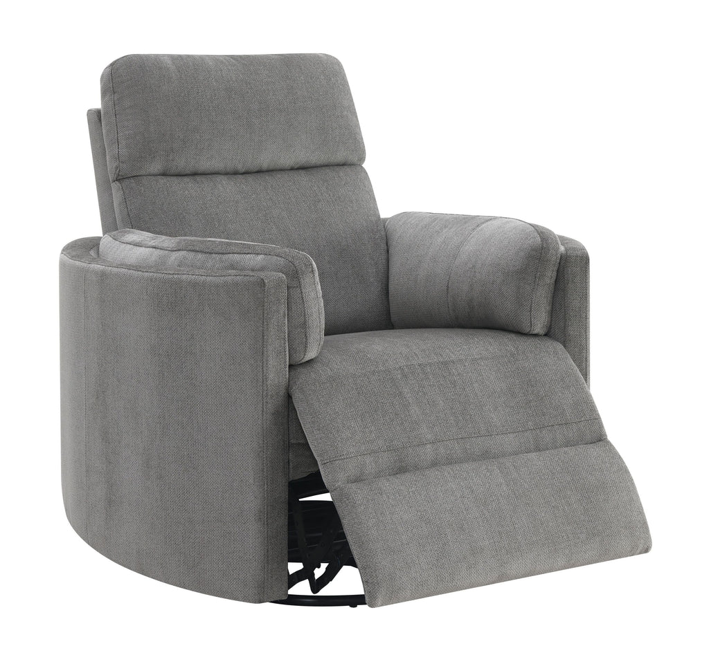 Sagen Charcoal Chenille Glider Recliner with Swivel