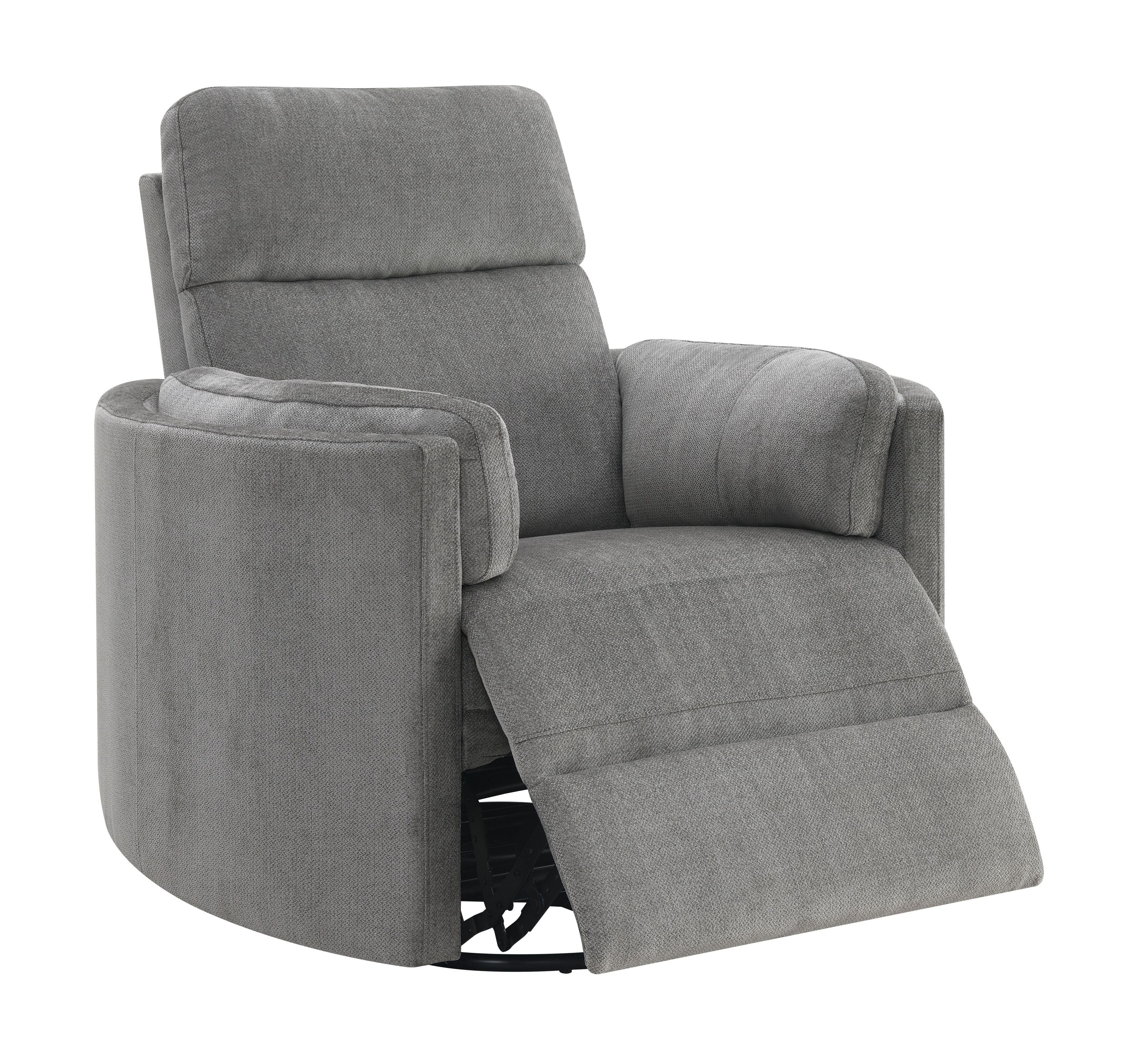 Sagen Charcoal Chenille Glider Recliner with Swivel