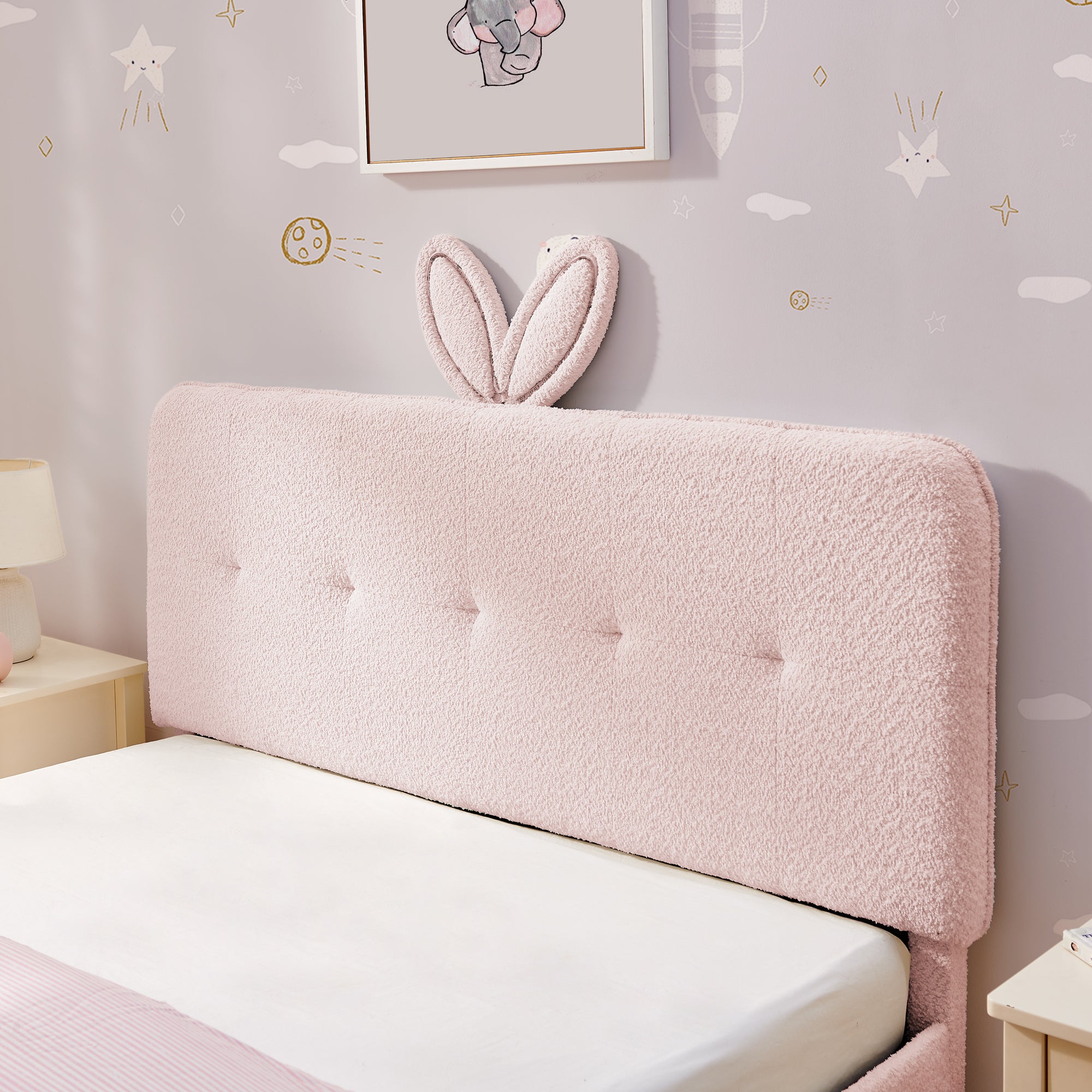 Full Size Kids Upholstered Bed with Oversized Rabbit Ear Headboard