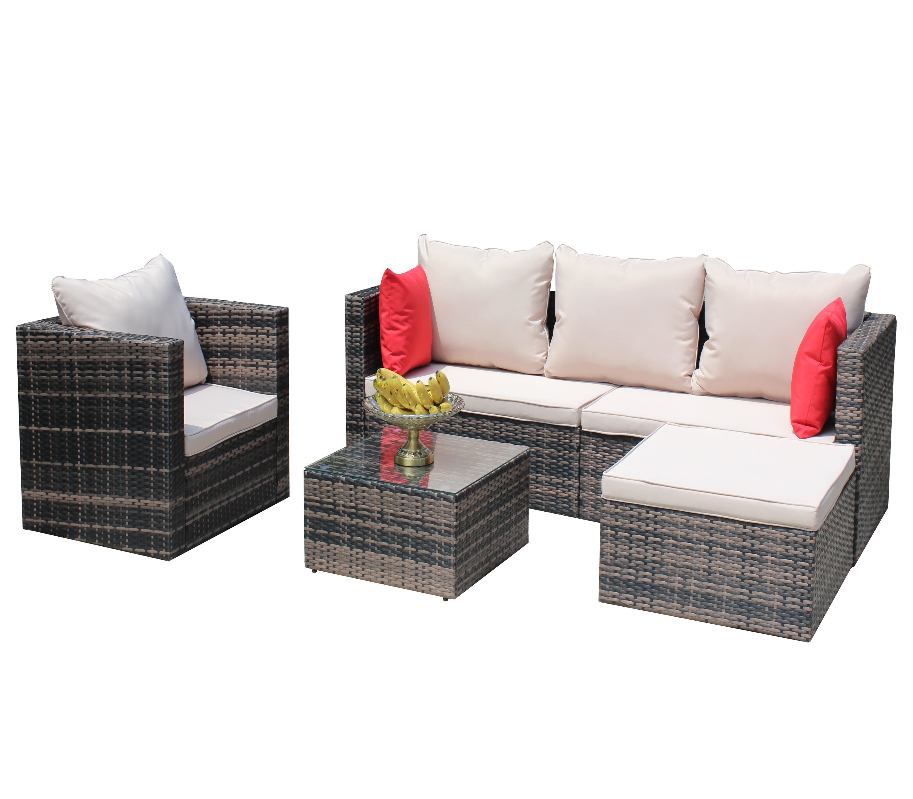 Rattan Patio Furniture Set Wicker Sofa Cushioned Sectional (4 Pieces, Brown)
