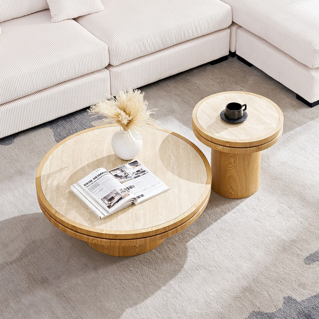 35.43 Inch Round Coffee Table with Sintered Stone Top