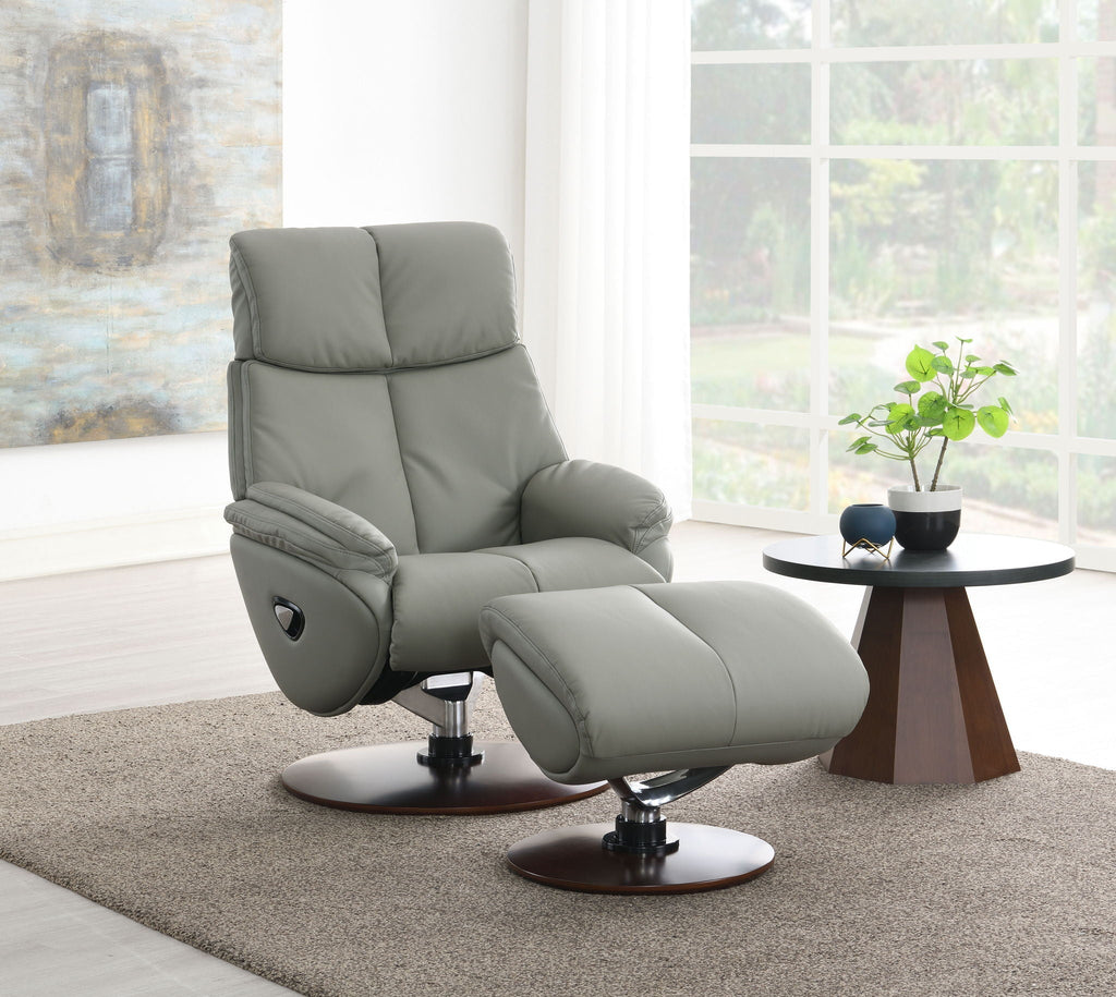 Kandoro Top Grain Leather Accent Chair With Swivel & Ottoman - Gray