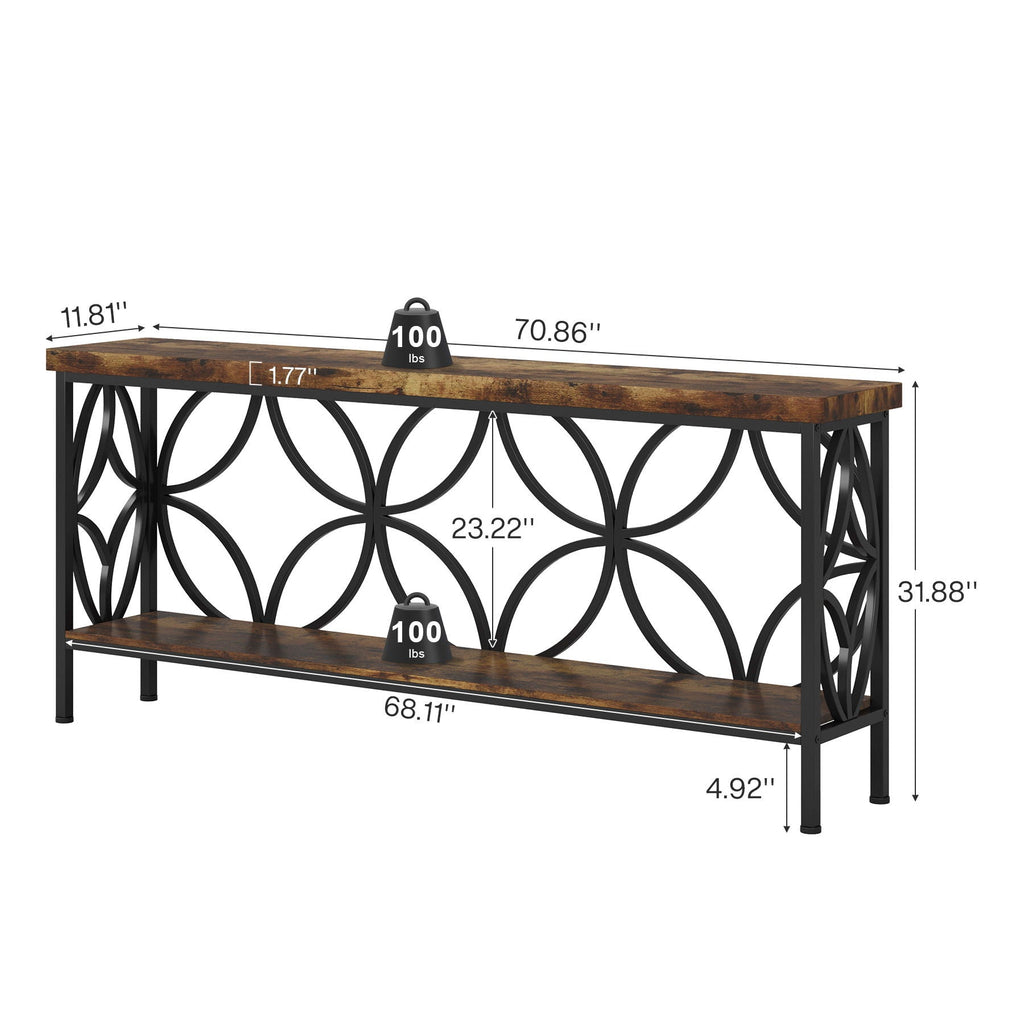 Extra Long Console Table With Open Storage Shelves