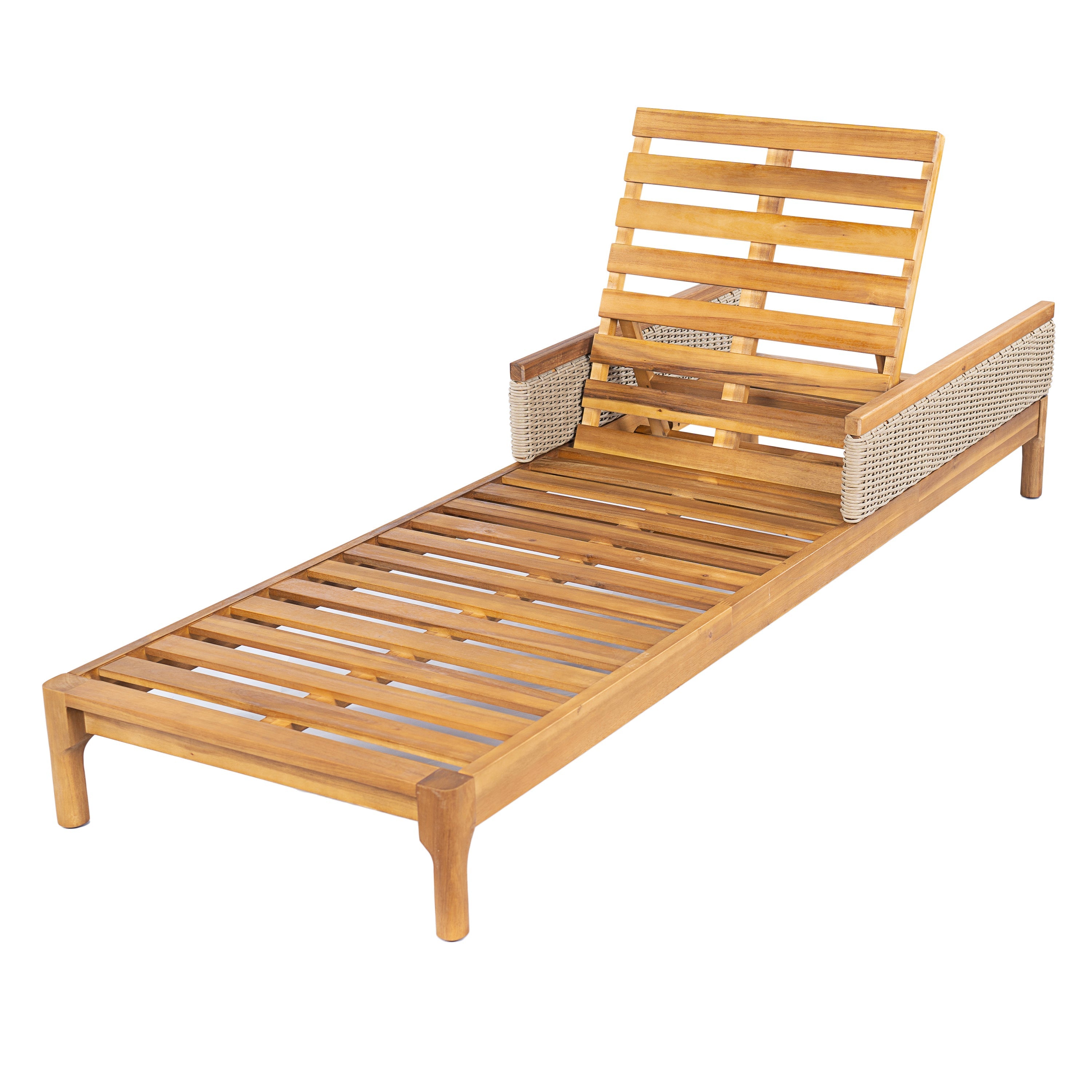76.8" Solid Acacia Wood Sun Lounger Set of 2 with Grey Cushions