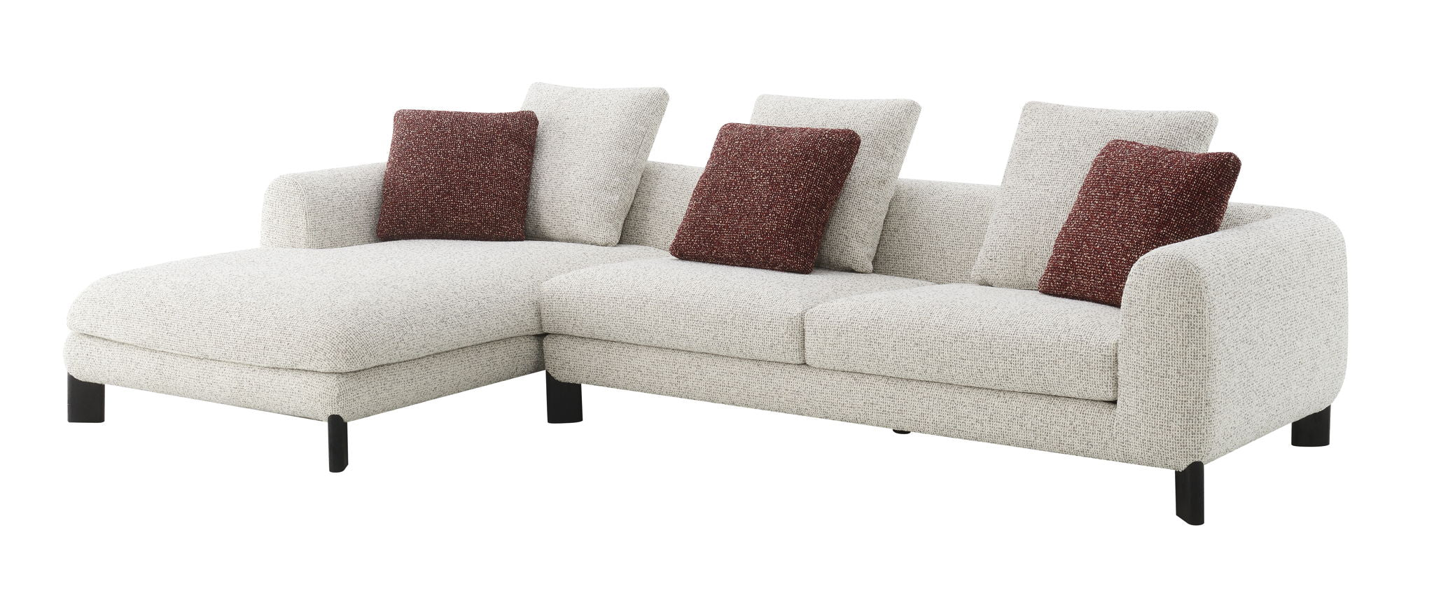 Mardi Tweed Sectional Sofa With 3 Pillows - Maroon / Beige