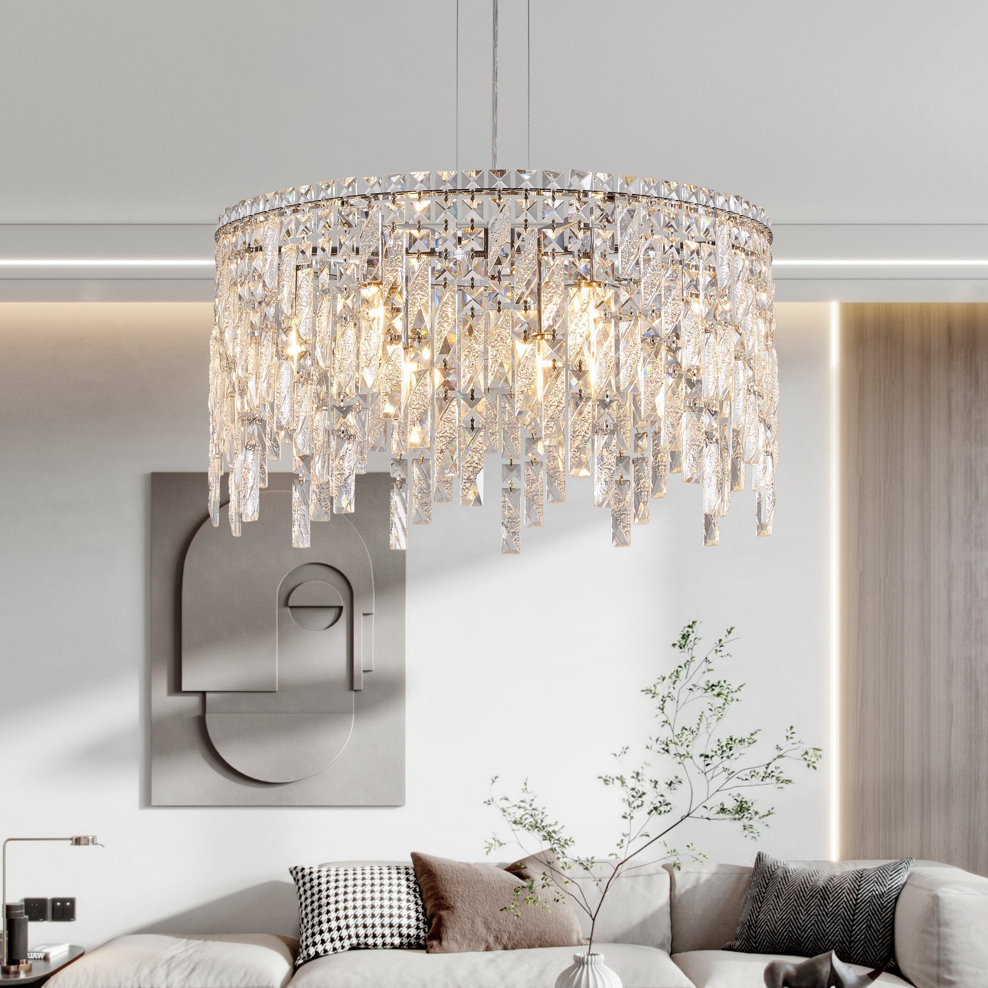 24" Luxurious Round Silver Crystal Chandelier