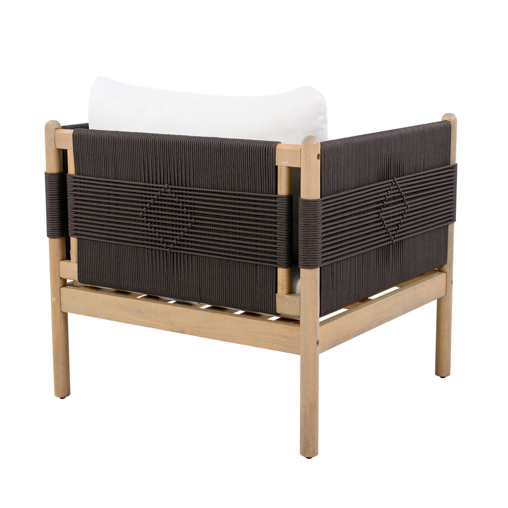 Outdoor Acacia Wood Club Chair with Diamond Rope Weave & Cushions, Light Teak