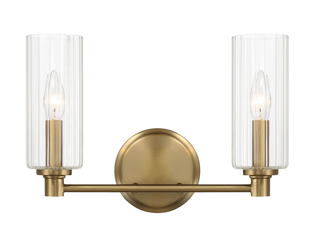 Regal - Double Light Vanity With Clear Ribbed Satin - Antique Brass / Clear