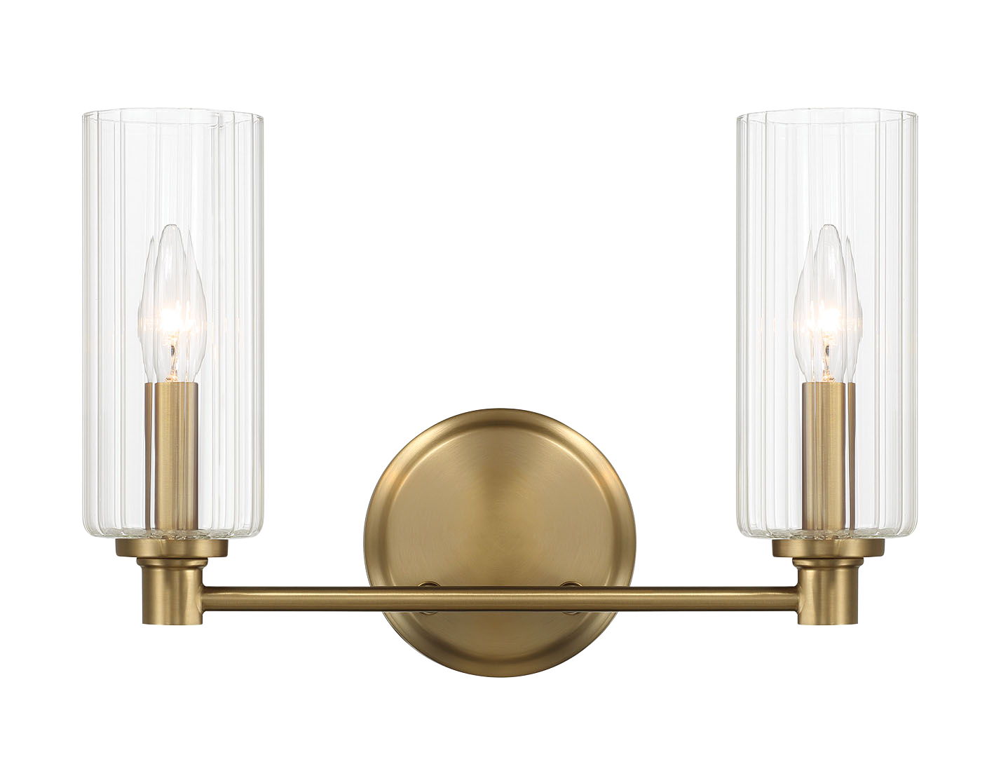 Regal - Double Light Vanity With Clear Ribbed Satin - Antique Brass / Clear