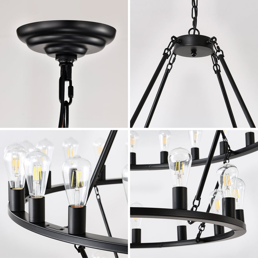 52 Inch Black Wagon Wheel Chandelier, 36-Lights