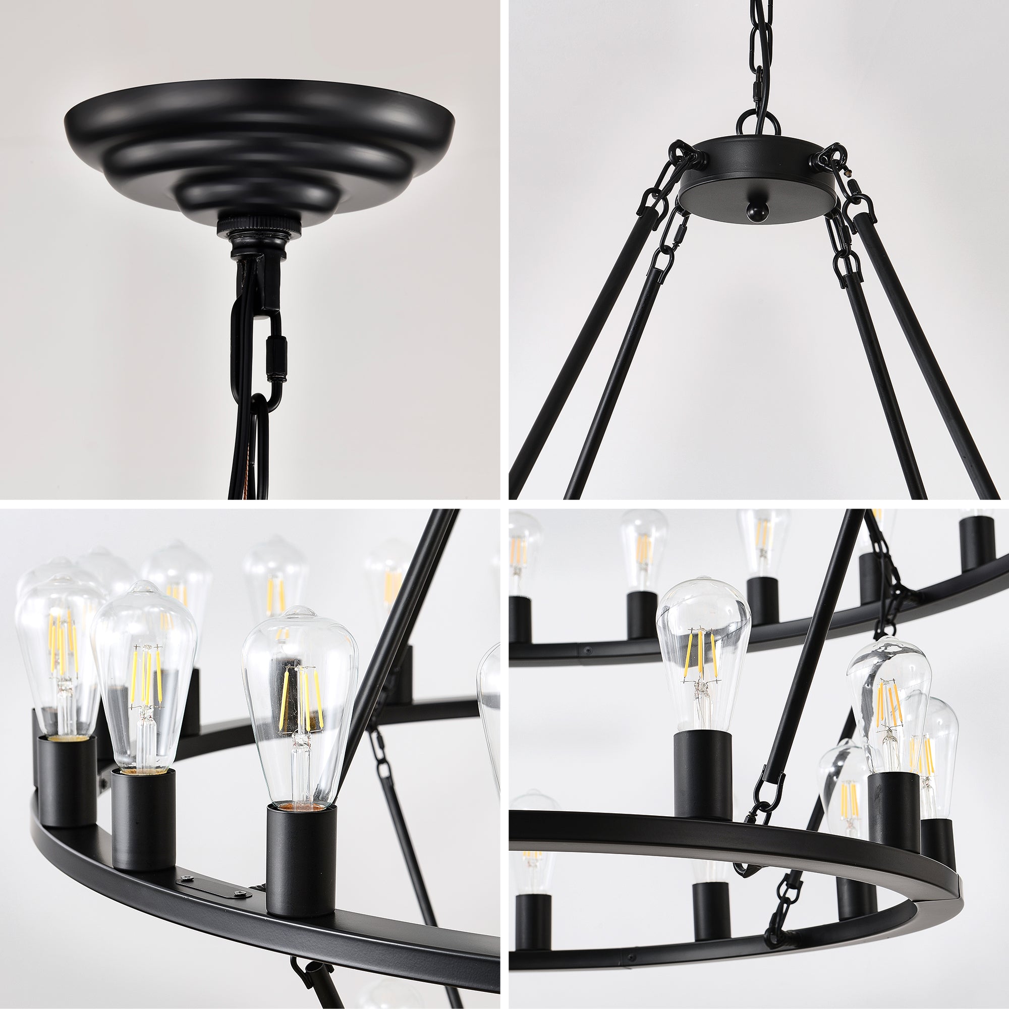 52 Inch Black Wagon Wheel Chandelier, 36-Lights