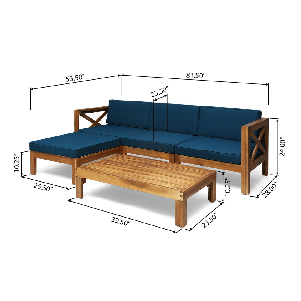Radiat 5 Piece Outdoor L Shaped Sofa Set with Coffee Table and Water Resistant Cushions - Teak
