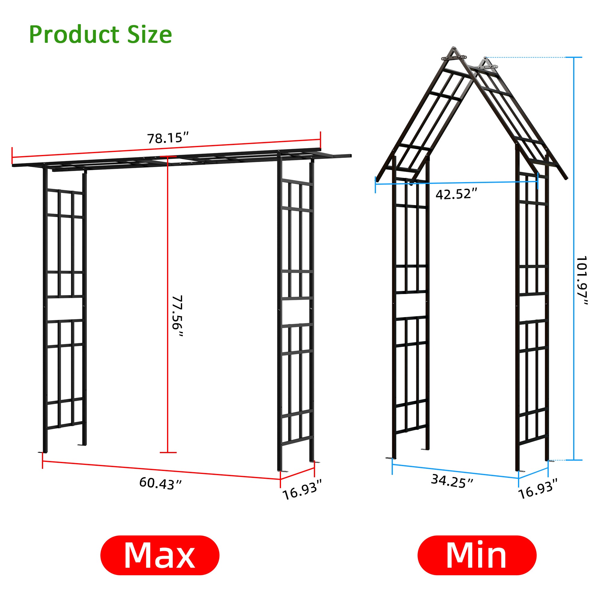 Metal Garden Arch with Adjustable Width for Climbing Plants