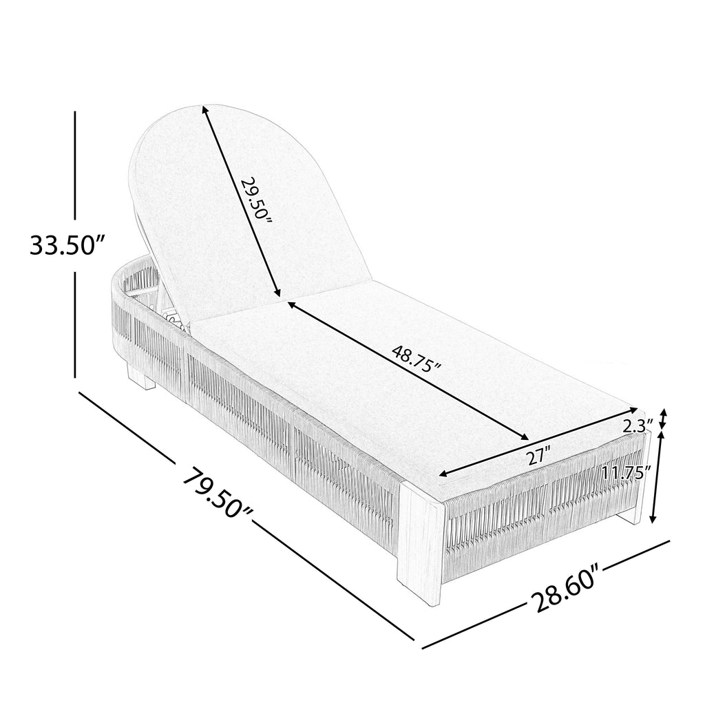 Outdoor Chaise Lounge Chair, Acacia Wood with Adjustable Backrest and Cushion