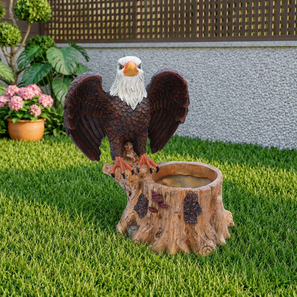 Majestic Eagle Garden Planter Pot on Tree Stump Base