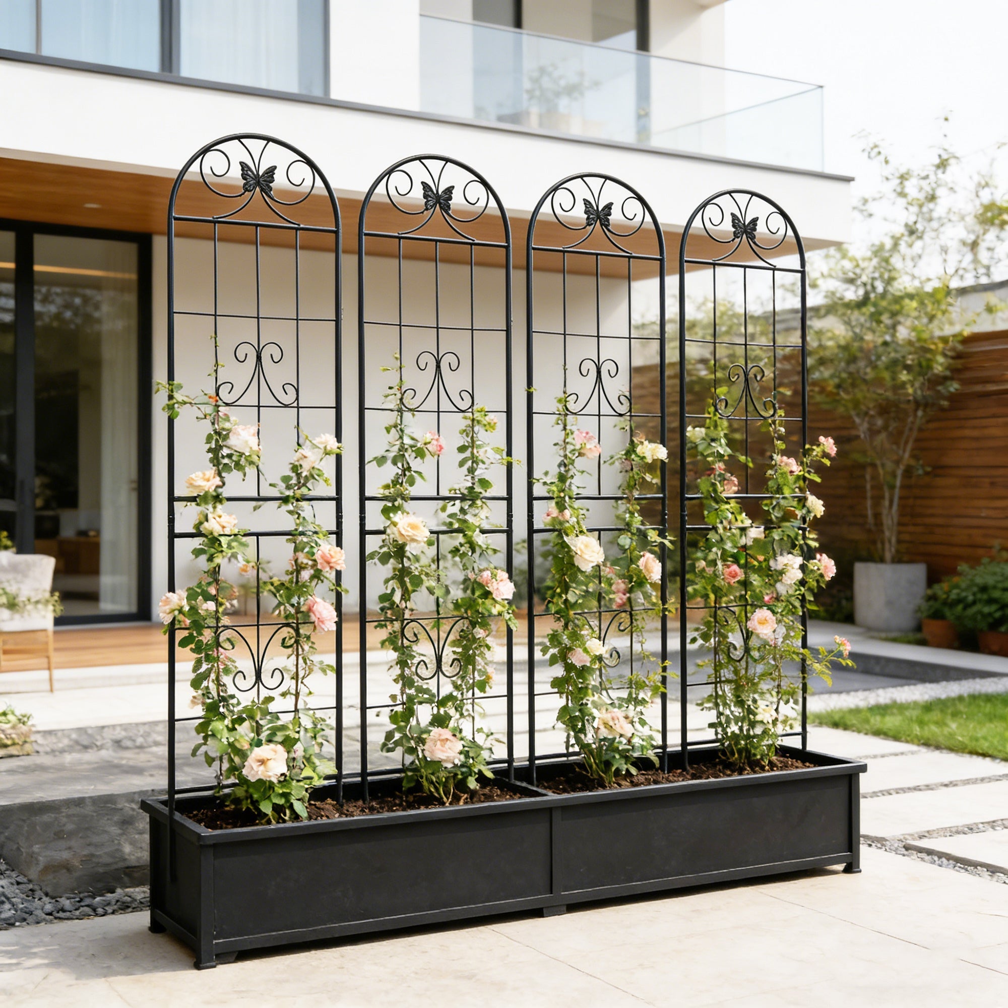 4 Pack Metal Garden Trellis 86.7" x 19.7" Rustproof Trellis for Climbing Plants Outdoor Flower Support Black
