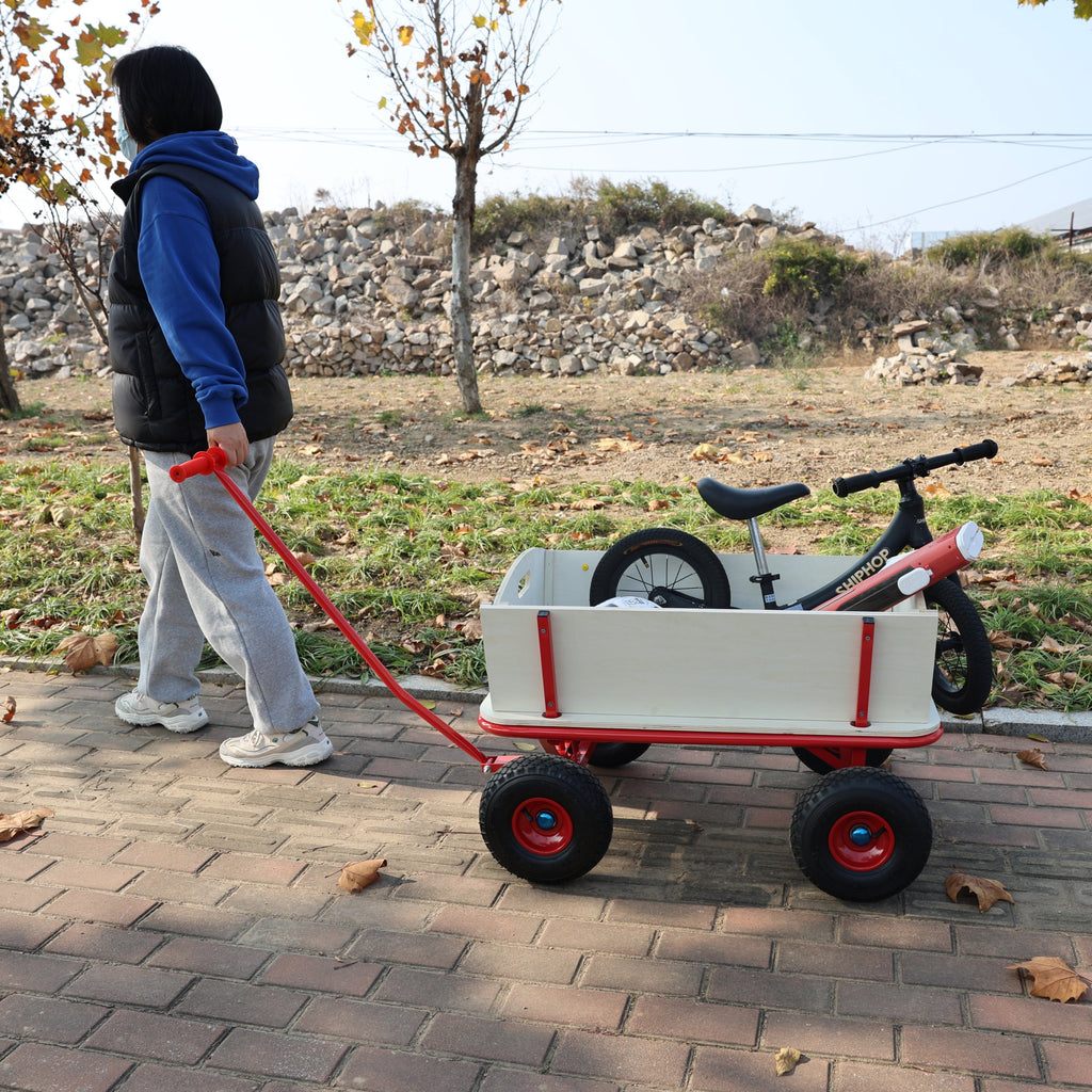 Wooden Children's Outdoor Stroller with Four-Wheel Design
