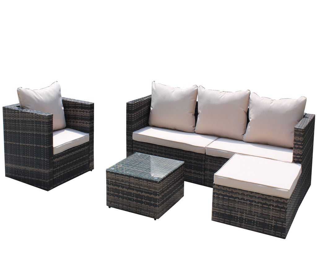 Rattan Patio Furniture Set Wicker Sofa Cushioned Sectional (4 Pieces, Brown)