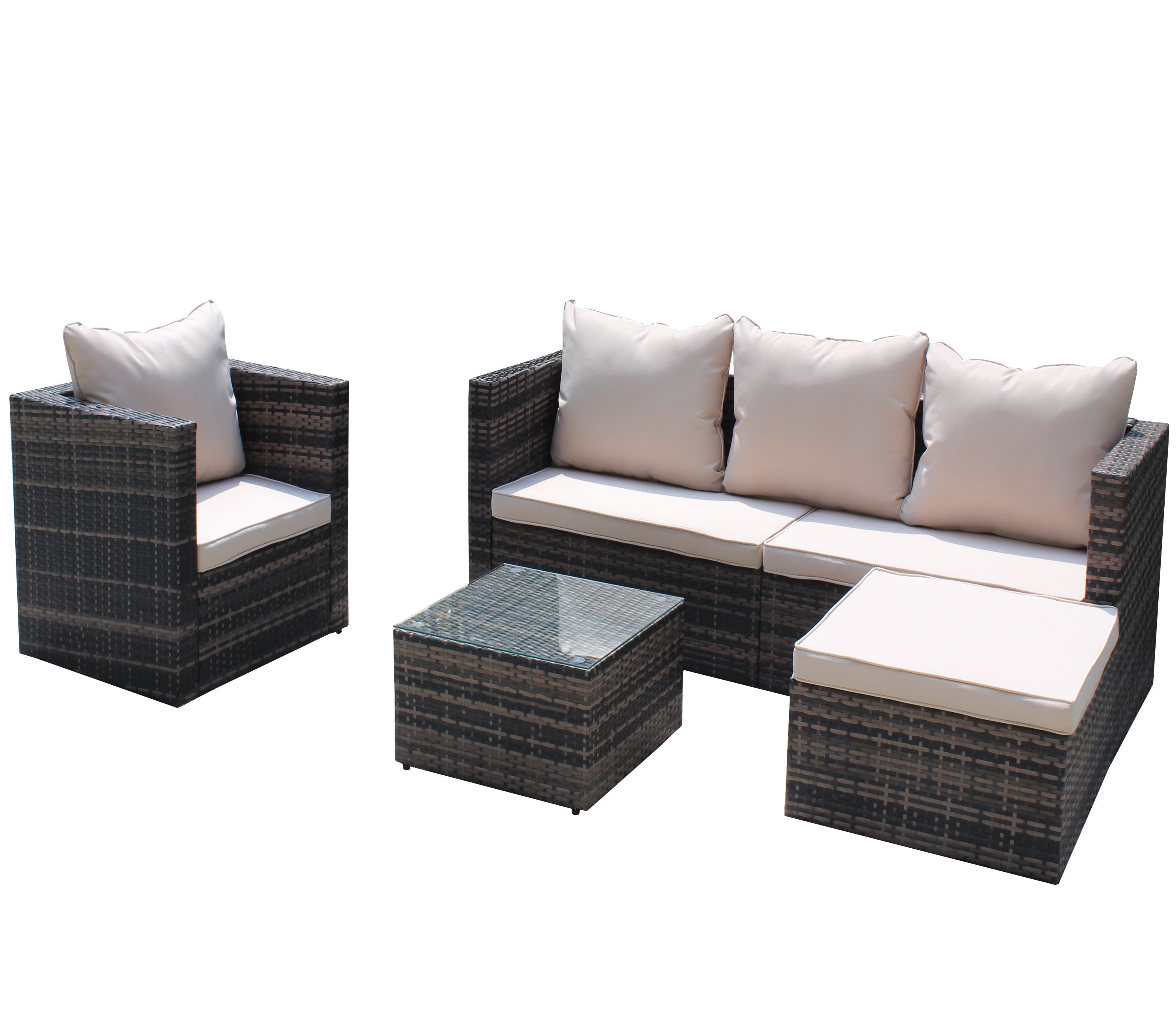 Rattan Patio Furniture Set Wicker Sofa Cushioned Sectional (4 Pieces, Brown)