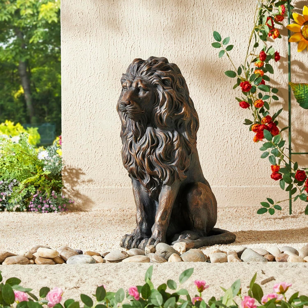 20.5" Resin Lion Statue, Outdoor and Indoor Decorative Sculpture