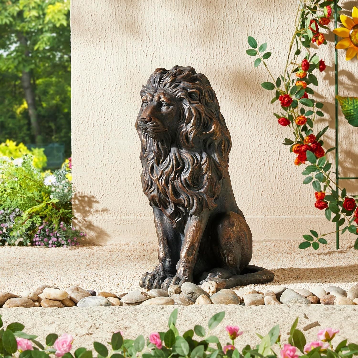 20.5" Resin Lion Statue, Outdoor and Indoor Decorative Sculpture