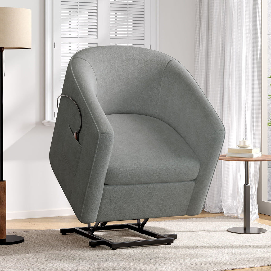 Power Lift Recliner Barrel Shape Reclining Chair With Footrest And Side Pocket