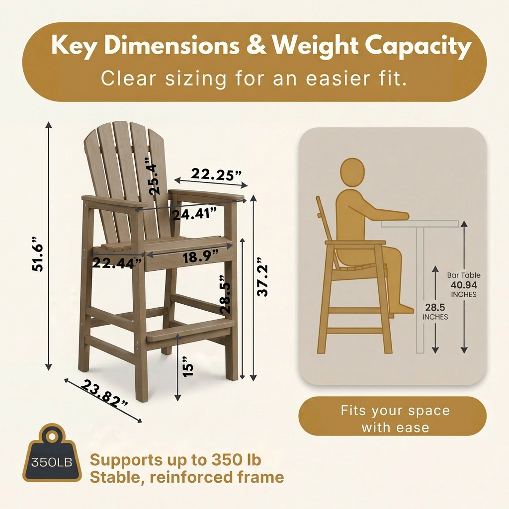 HDPE Bar Height Adirondack Chair with Cup Holder