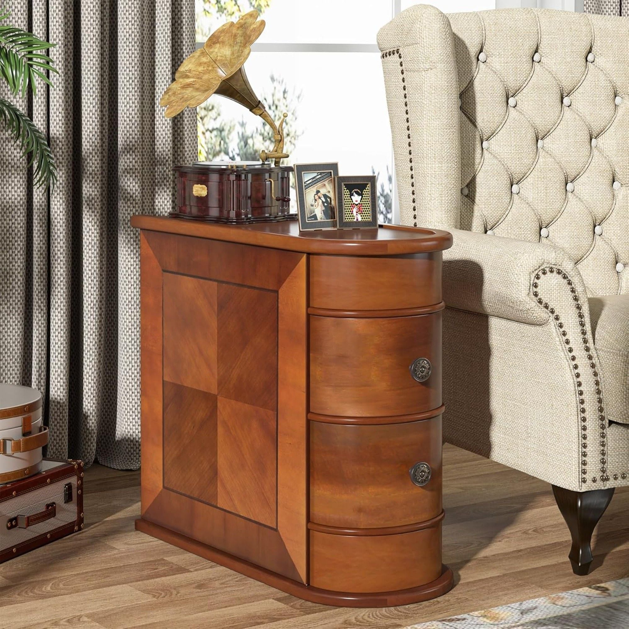 Narrow 2 Drawer End Table