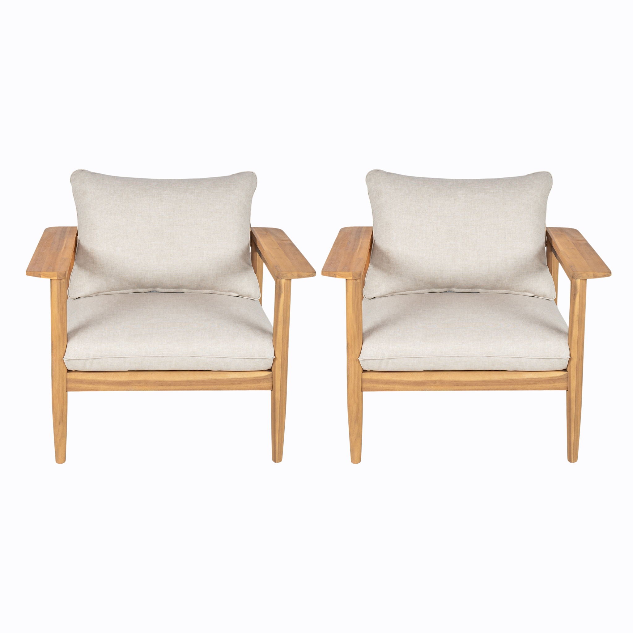 Terassi Outdoor Lounge Chair Set of 2 with Cushions - Beige / Light Teak