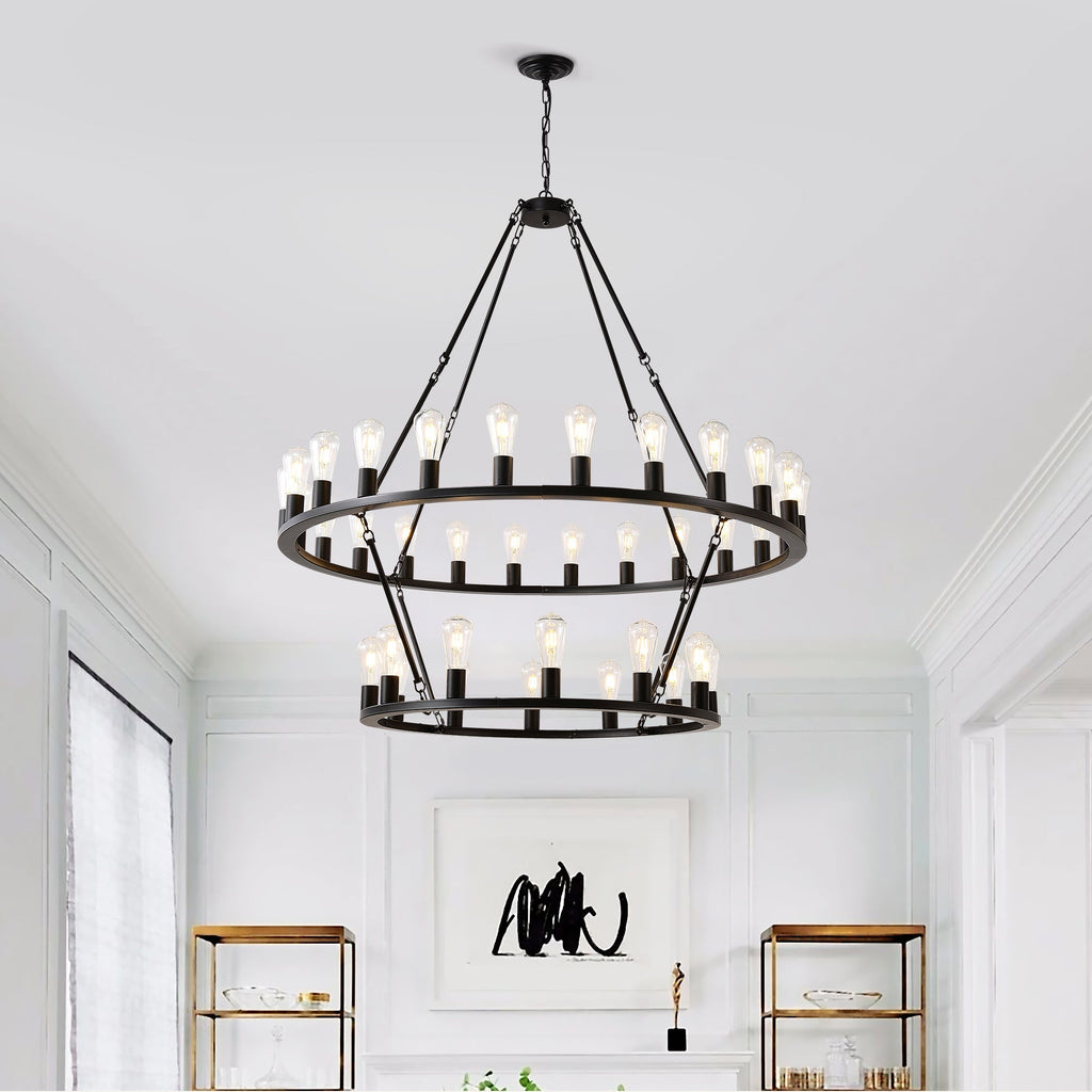52 Inch Black Wagon Wheel Chandelier, 36-Lights