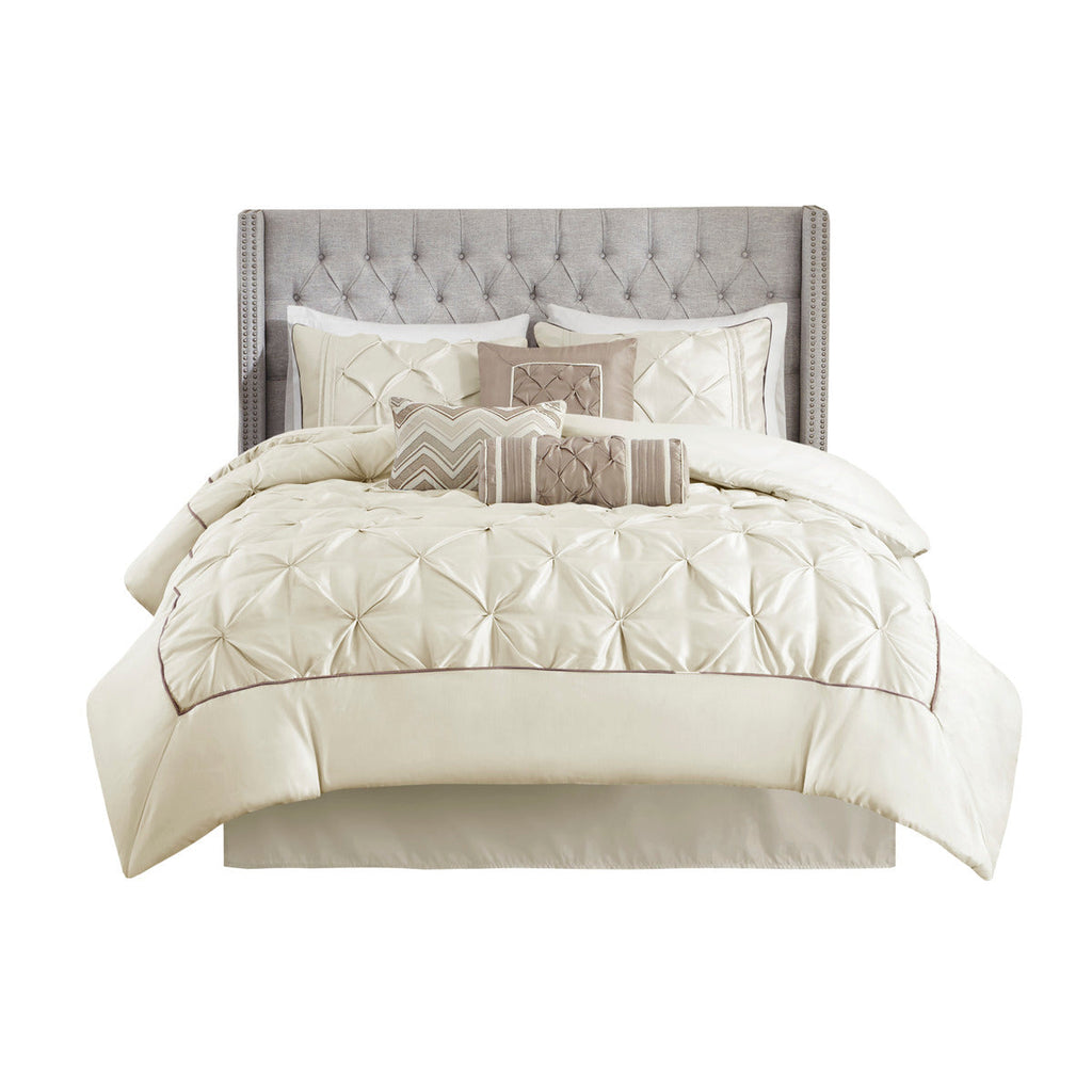 7 Piece Tufted Comforter Set Ivory Full