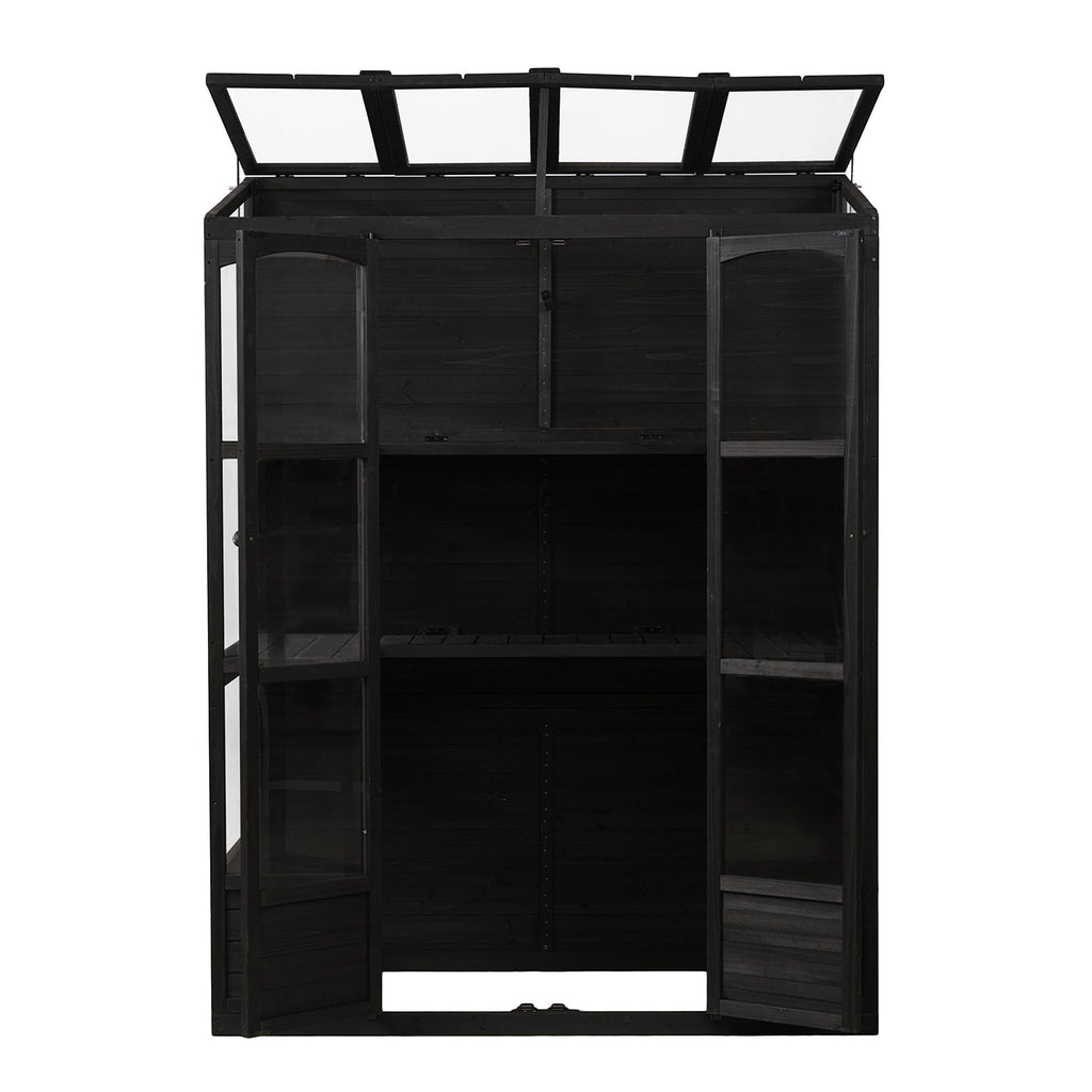 TOPMAX 78-inch Wooden Greenhouse Cold Frame with 4 Independent Skylights and 2 Folding Middle Shelves