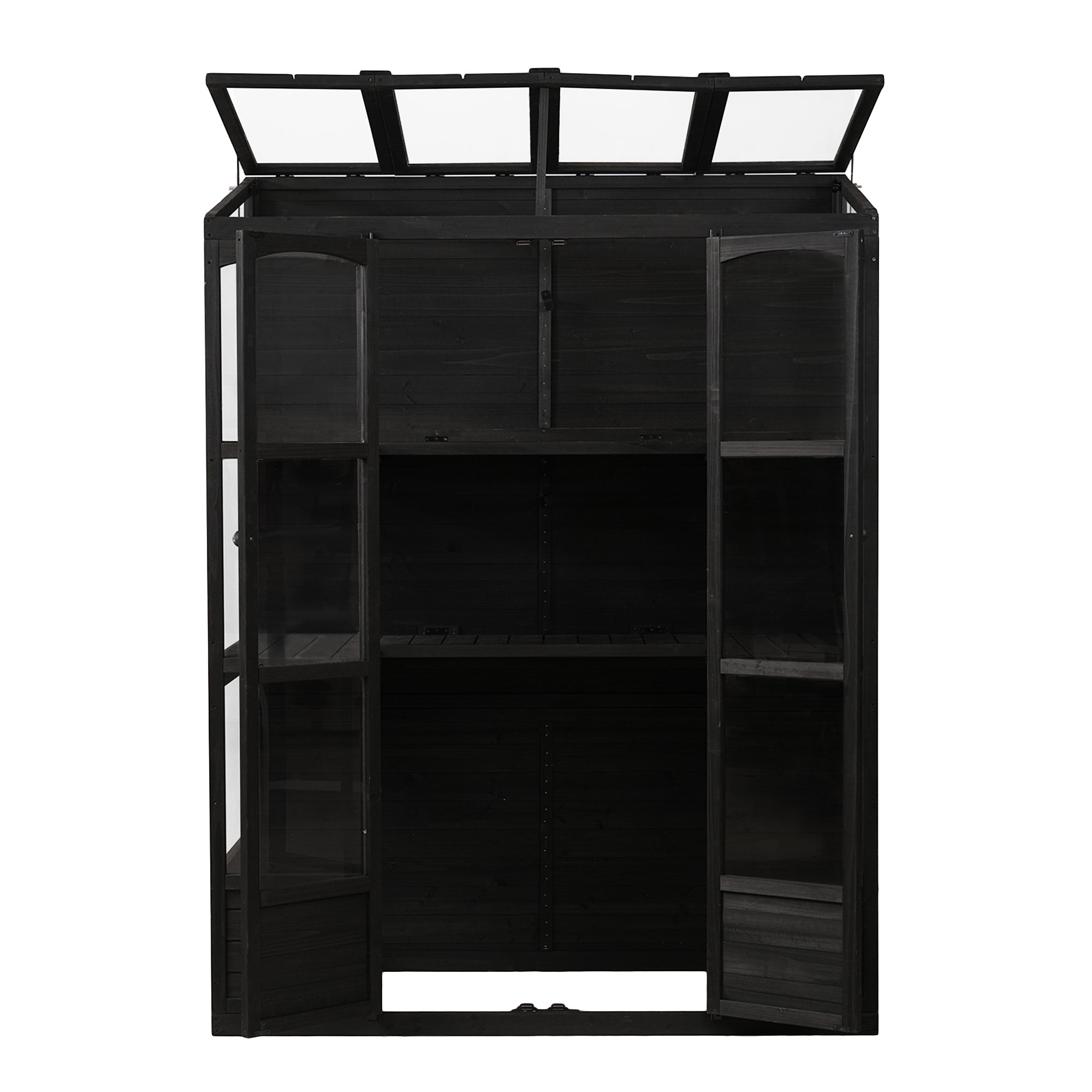 TOPMAX 78-inch Wooden Greenhouse Cold Frame with 4 Independent Skylights and 2 Folding Middle Shelves