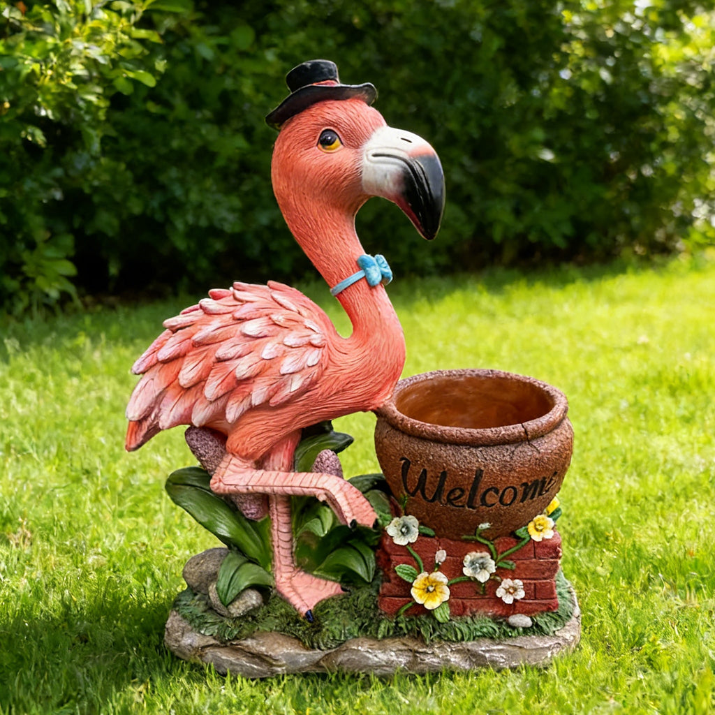 Outdoor Garden Sculpture Flamingo Flower Pot Planter