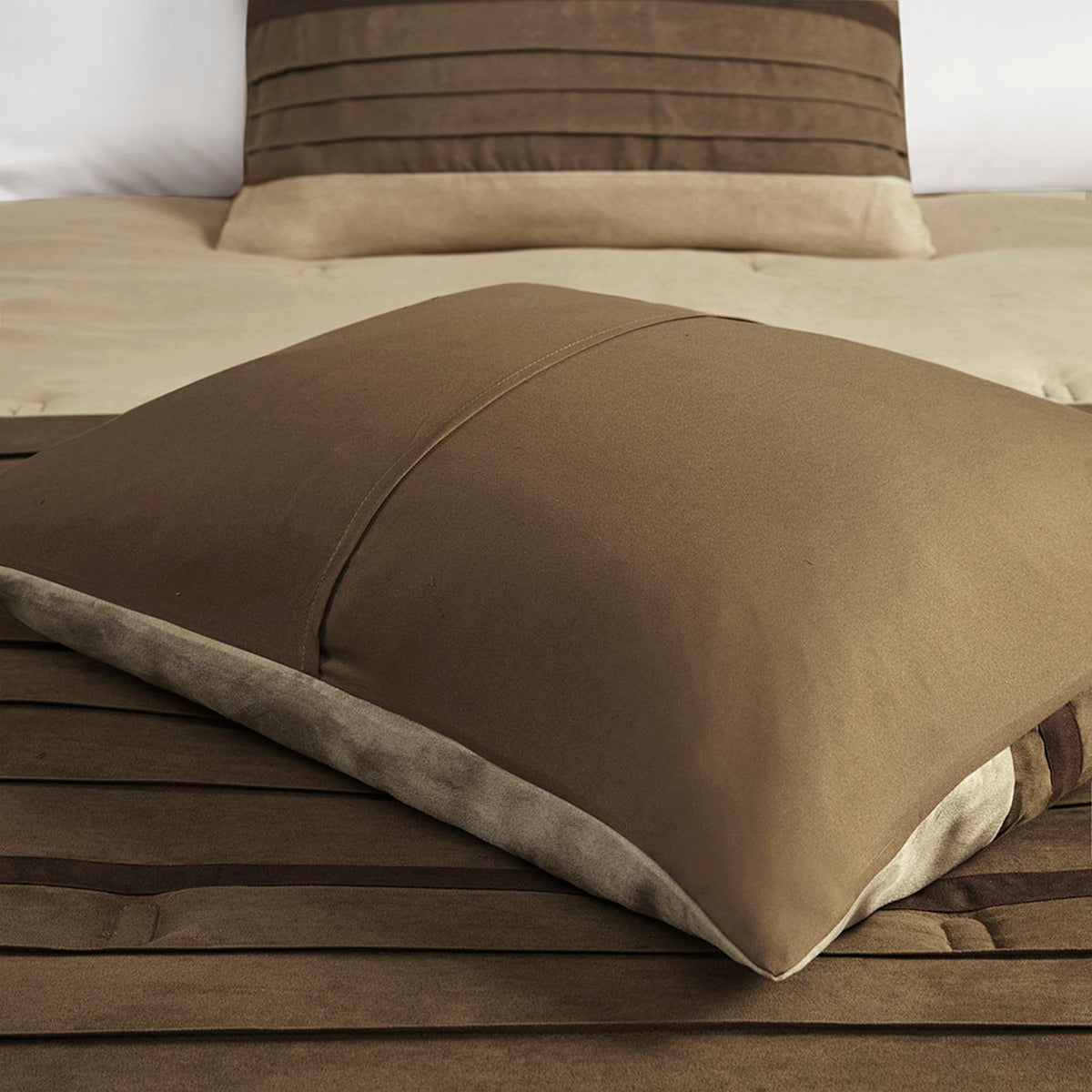 7 Piece Faux Suede Comforter Set Natural Queen