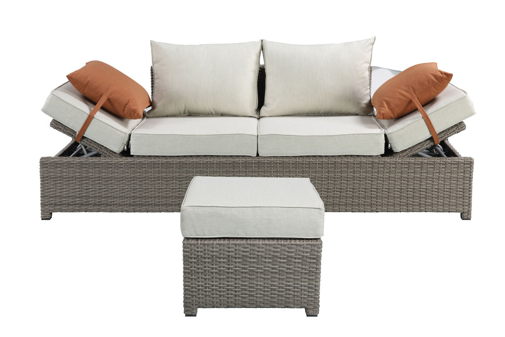 Salena All Weather Wicker Patio Sofa & Ottoman with 2 Toss Pillows