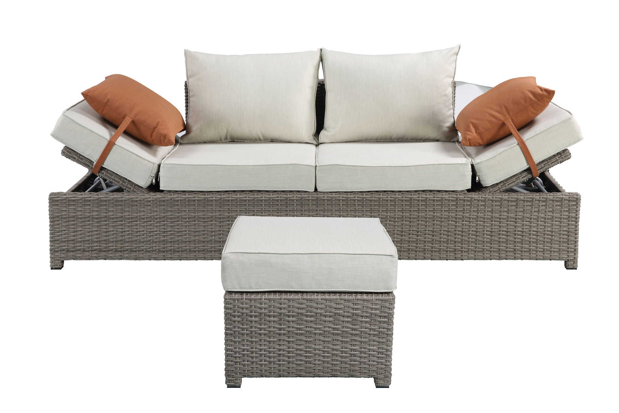 Salena All Weather Wicker Patio Sofa & Ottoman with 2 Toss Pillows