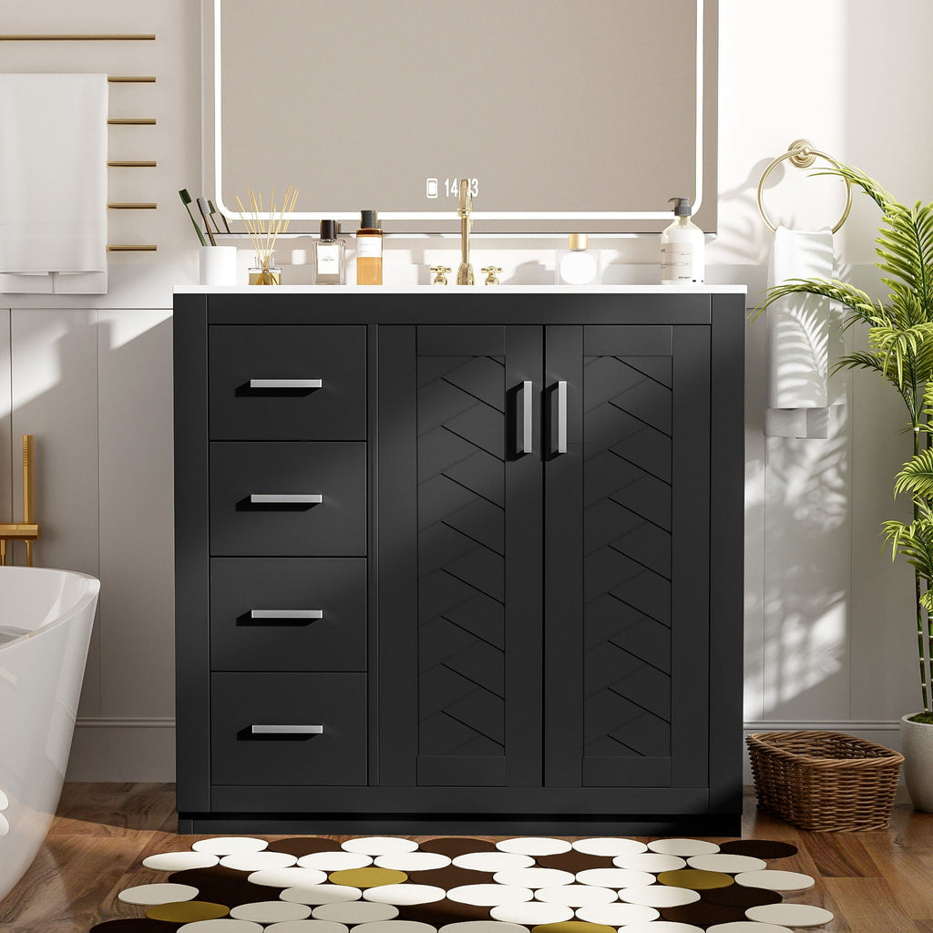 Bathroom Vanity With Sink Combo, Storage Cabinet, Freestanding Set With 3 Drawers & Soft Closing Doors