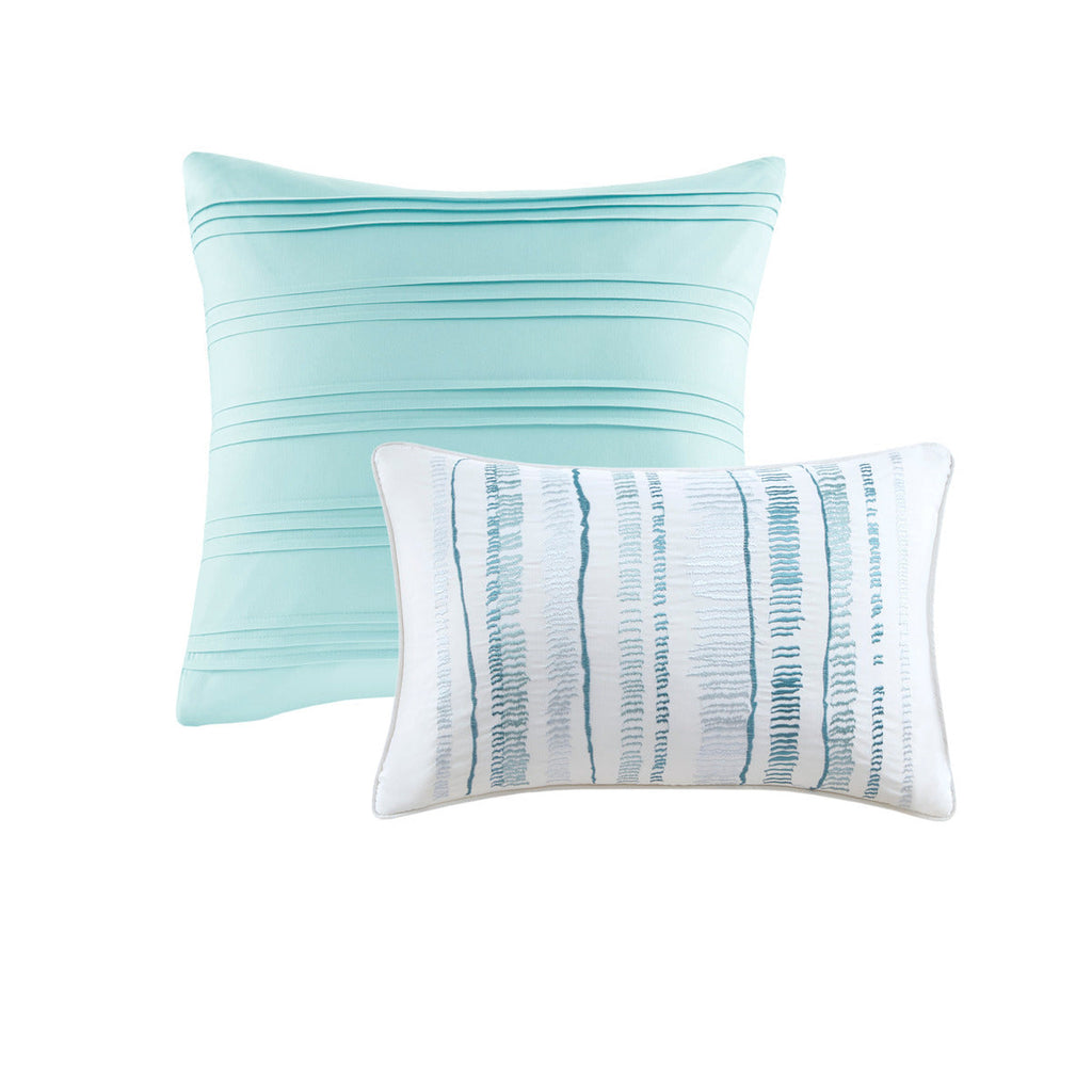 8 Piece Printed Seersucker Comforter and Quilt Set Collection Aqua Full/Queen